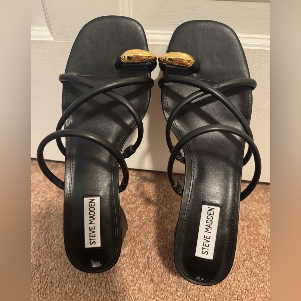 Steve Madden Black Heels with Gold Detail